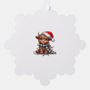 Cute Christmas Lights Highland Cow Funny Christmas Ornament Card