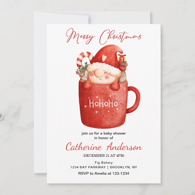 Cute Christmas Little Gnome in a mug Baby Shower   Invitation (Front)