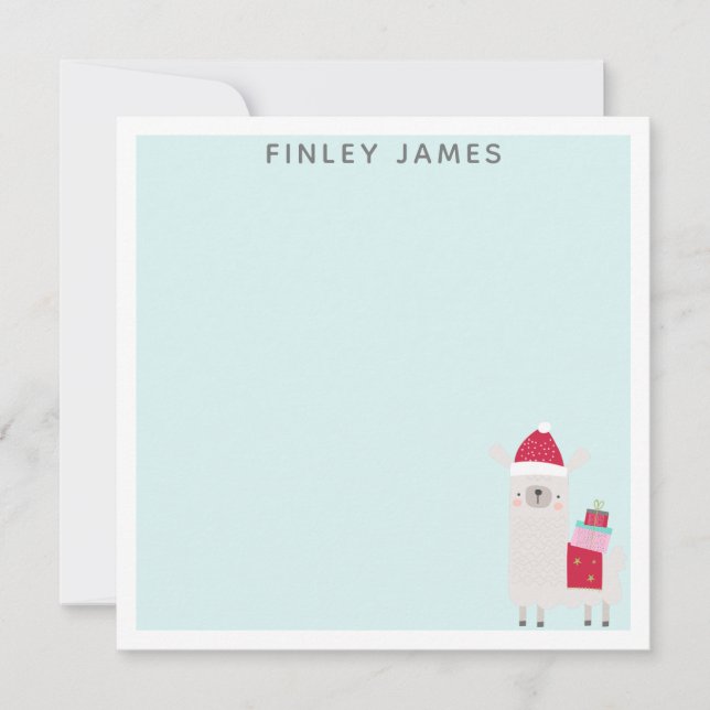 Cute Christmas Llama Teal Mint Personalized Card (Front)