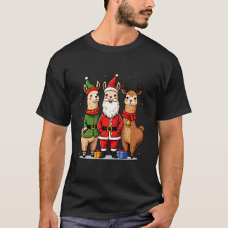 Cute Christmas Llamas in Santa Elf and Reindeer Co T-Shirt