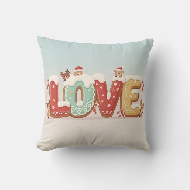 Cute Christmas LOVE Cookie Art Throw Pillow (Front)
