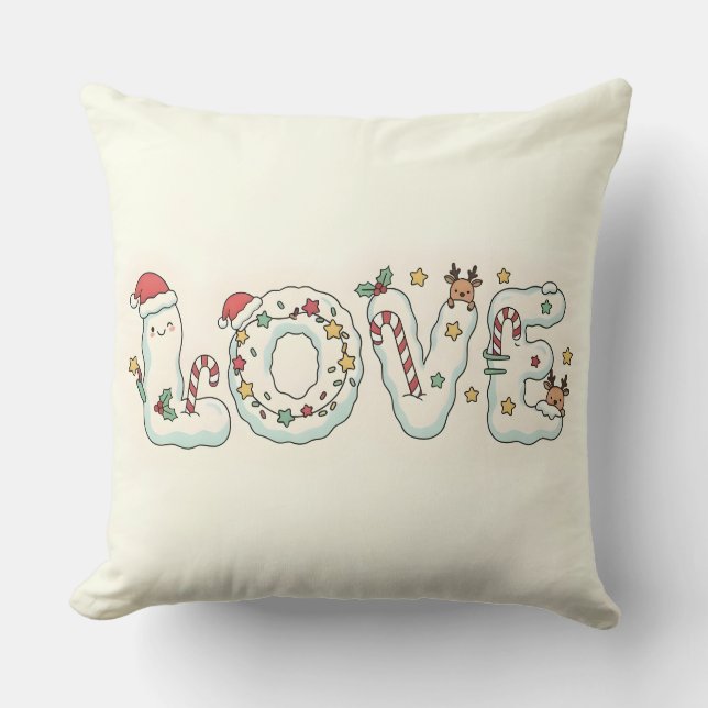 Cute Christmas Love Festive Throw Pillow (Front)