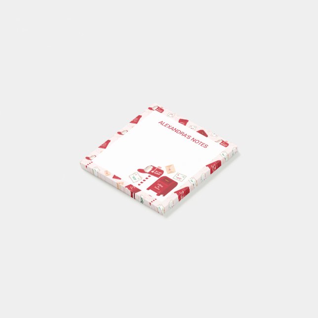 Cute Christmas Mail Pattern Personalized Post-it Notes (Angled)
