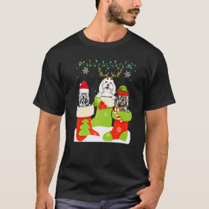 Cute Christmas Maltese In Sock Xmas Reindeer Santa T-Shirt