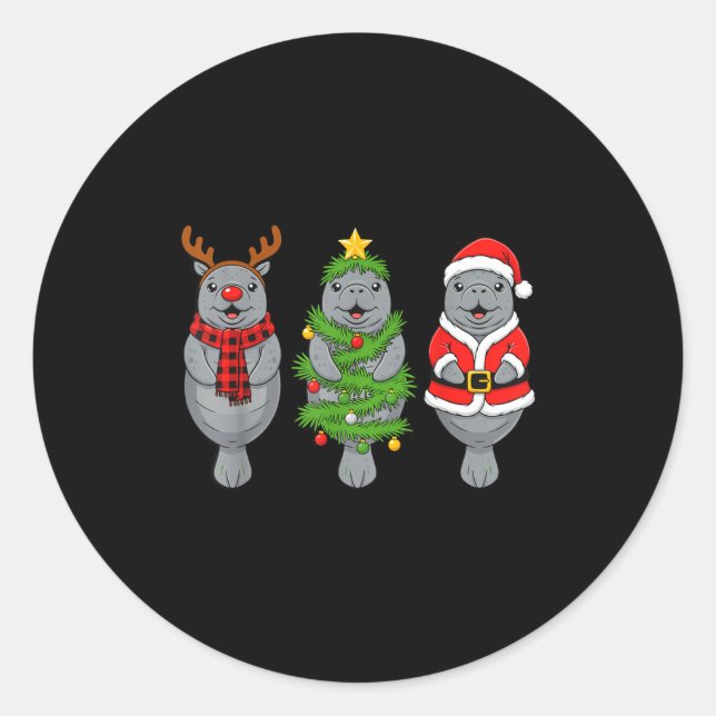 Cute Christmas Manatee Shirt, Holiday Manatee Sant Classic Round Sticker (Front)