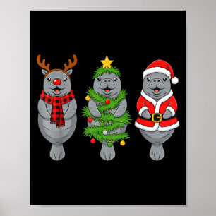Cute Christmas Manatee Shirt, Holiday Manatee Sant Poster