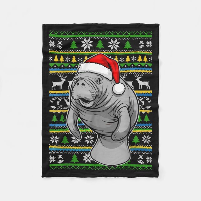 Cute Christmas Manatee Shirt, Manatee Ugly Xmas Sw Fleece Blanket (Front)