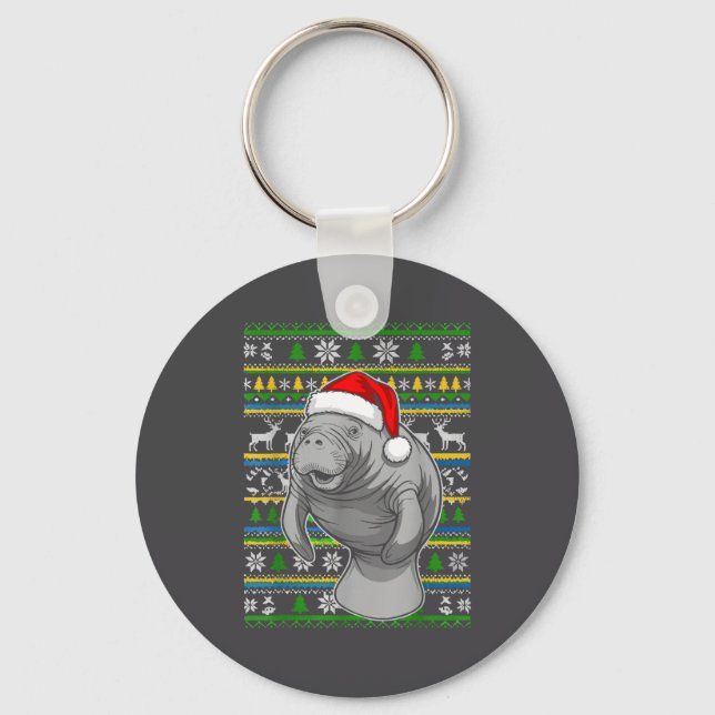Cute Christmas Manatee Shirt, Manatee Ugly Xmas Sw Keychain (Front)