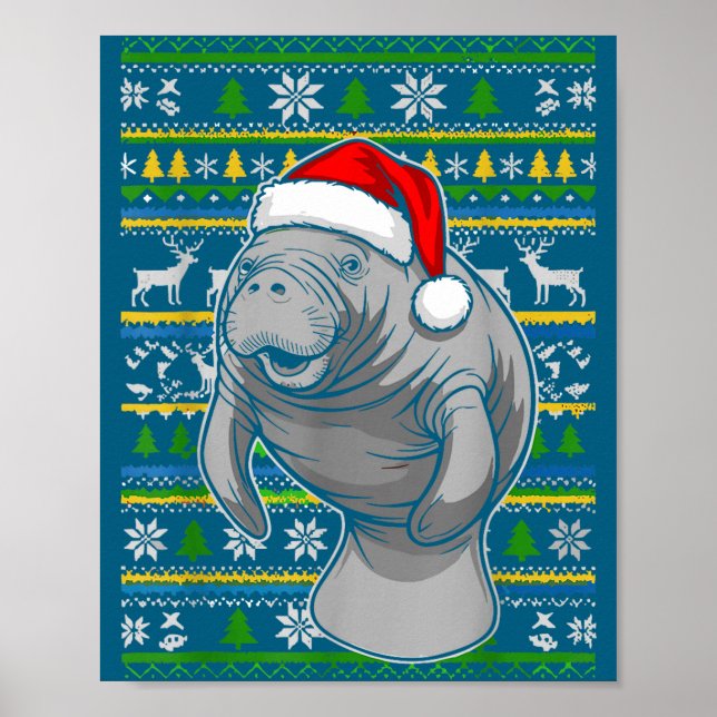 Cute Christmas Manatee Shirt, Manatee Ugly Xmas Sw Poster (Front)