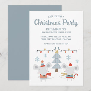 Cute Christmas Mice and Tree Invitation