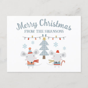 Cute Christmas Mice and Tree Postcard