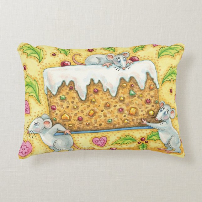 Cute Christmas Mice Carrying a Fruit Cake Dessert Accent Pillow (Front)