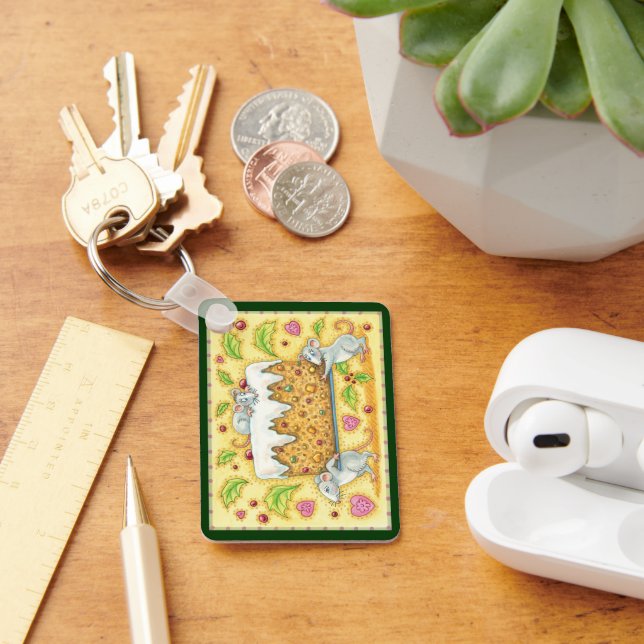 Cute Christmas Mice Carrying a Fruit Cake Dessert Keychain (Desk)