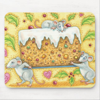 Cute Christmas Mice Carrying a Fruit Cake Dessert Mouse Pad