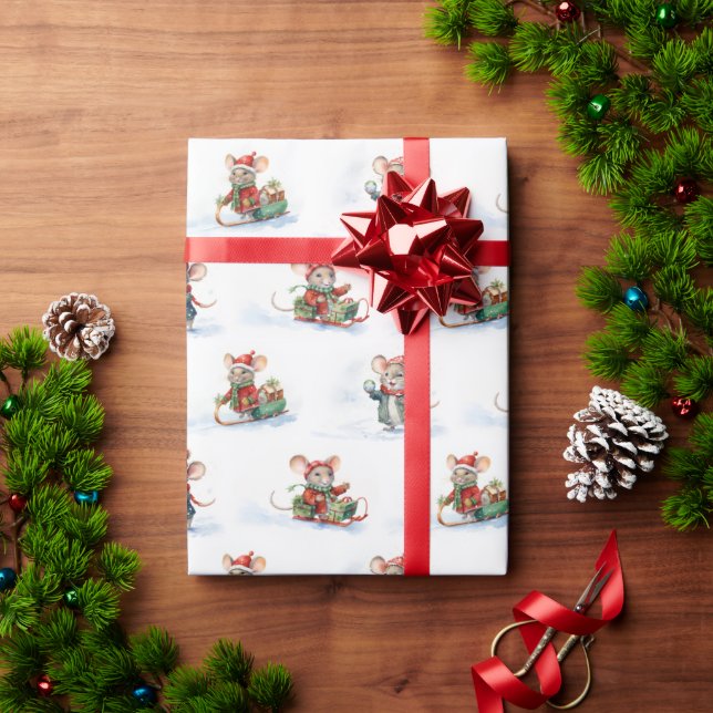 Cute Christmas Mice In Snow Wrapping Paper (Holiday Gift)