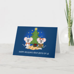 Cute Christmas Mice with Customizable Text Holiday Card