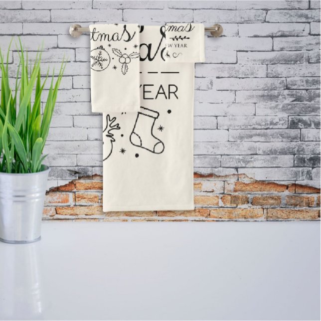 Cute Christmas Minimalist Doodled Towel bath Set (Creator Uploaded)
