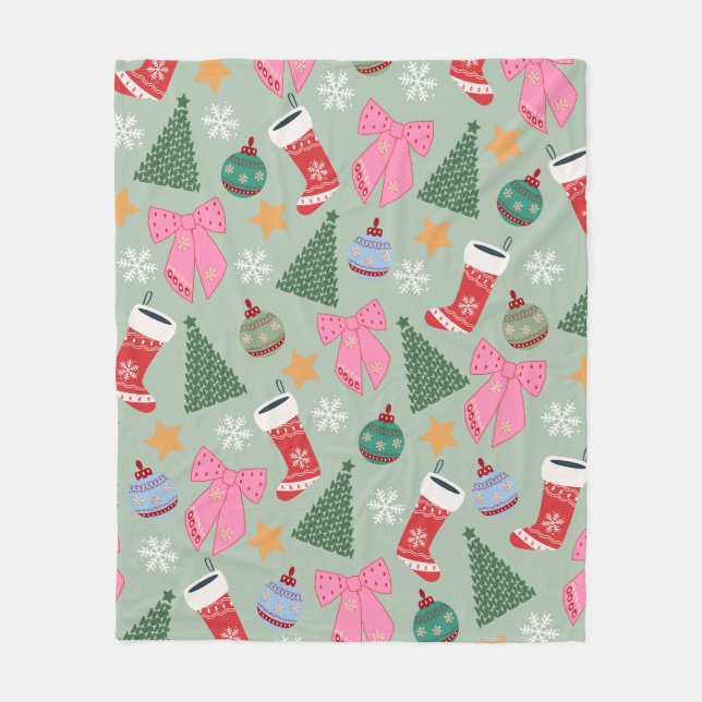Cute Christmas Mint Green Fleece Blanket (Front)