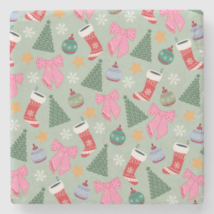Cute Christmas Mint Green Stone Coaster