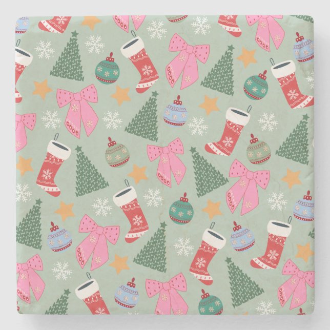 Cute Christmas Mint Green Stone Coaster (Front)