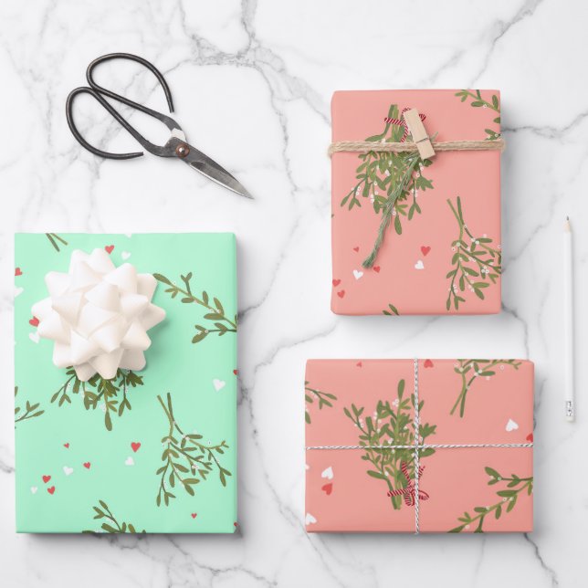 Cute Christmas Mistletoe Kissing Xmas Variety Wrapping Paper Sheet (Front)
