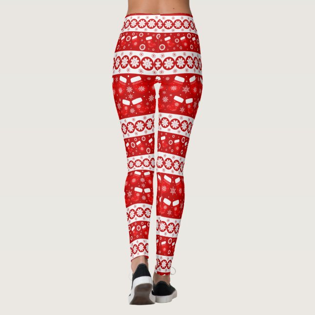 Cute Christmas Mittens & Stockings Long Leggings (Back)