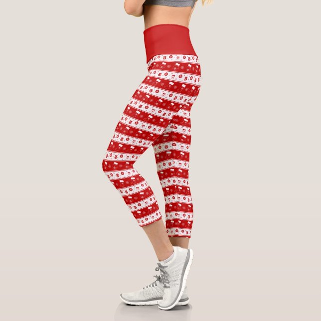 Cute Christmas Mittens, Stockings & Snowflakes Capri Leggings (Left)