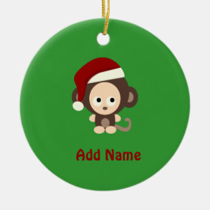Cute Christmas Monkey Ceramic Ornament