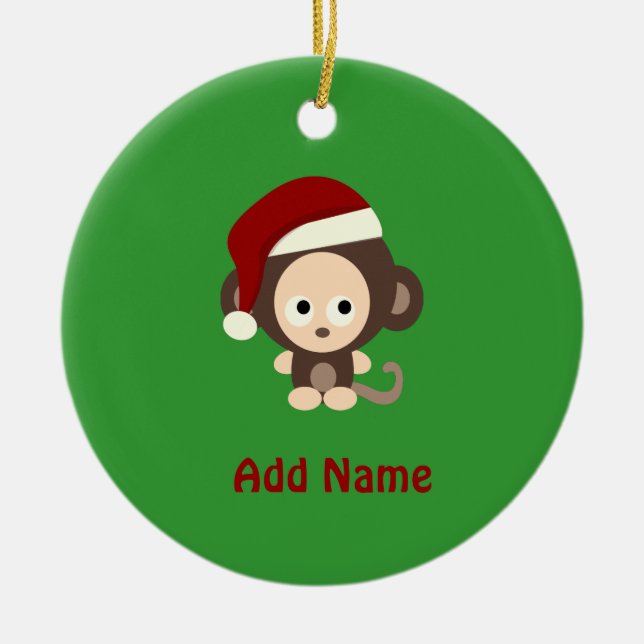 Cute Christmas Monkey Ceramic Ornament (Front)