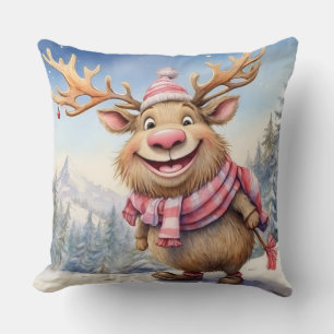 Cute Christmas Moose Throw Pillow