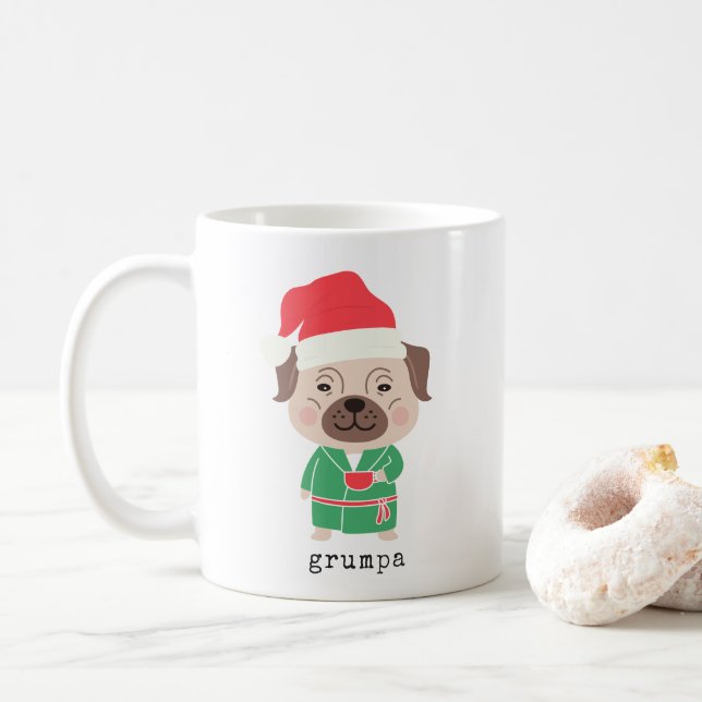 Cute Christmas Morning Coffee Bulldog Grumpa Mug (With Donut)