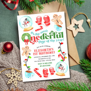 Cute Christmas Most ONEDERFUL First Birthday Invitation