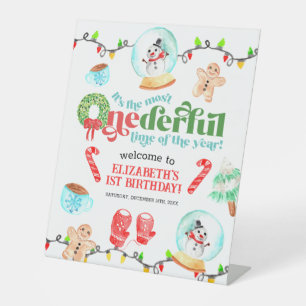 Cute Christmas Most ONEDERFUL First Birthday Pedestal Sign