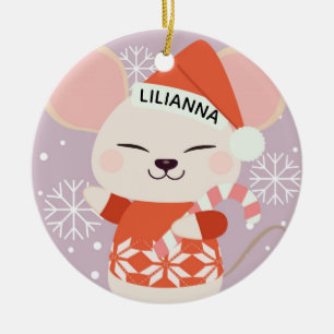 Cute Christmas Mouse Ceramic Ornament