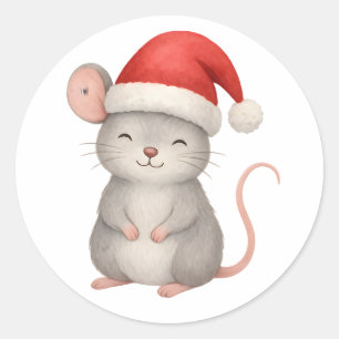 Cute Christmas Mouse in Santa Hat Classic Round Sticker