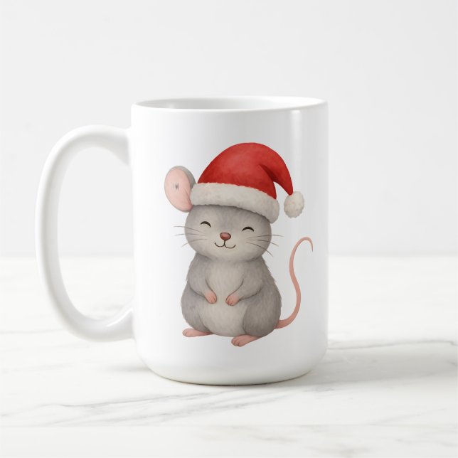 Cute Christmas Mouse in Santa Hat Coffee Mug (Left)