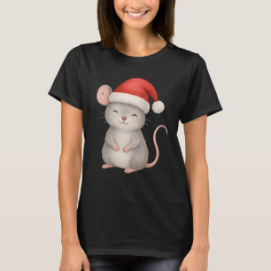 Cute Christmas Mouse in Santa Hat T-Shirt