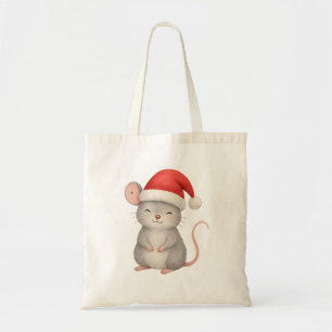 Cute Christmas Mouse in Santa Hat Tote Bag