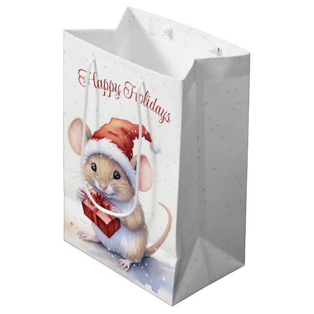 Cute Christmas Mouse In Snowflakes Medium Gift Bag (Front Angled)