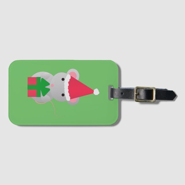 Cute Christmas Mouse Luggage Tag (Front Horizontal)