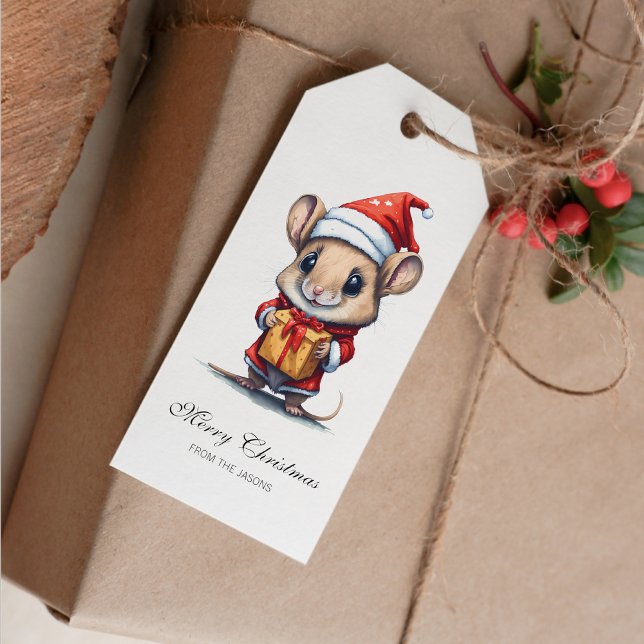 Cute Christmas Mouse Personalized Gift Tags (Cute Christmas Mouse Personalized Gift Tag)