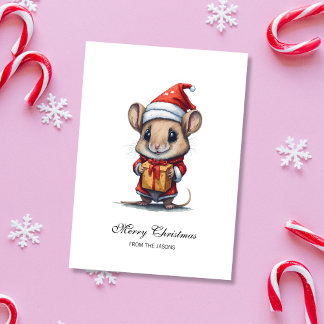 Cute Christmas Mouse Personalized Holiday Card