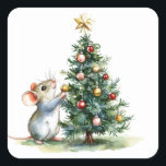 Cute Christmas Mouse Stickers<br><div class="desc">Sweet Christmas Mouse Stickers.
Mouse themed stickers. Super Cute Mouse decorating a Christmas tree.
Great for party invitations and stationary. Fun crafting ideas.</div>