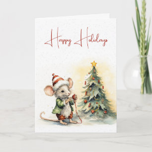 Cute Christmas Mouse Tree In Snowflakes Card