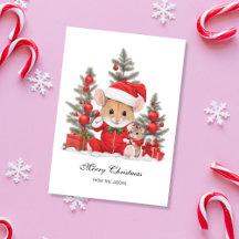 Cute Christmas Mouse with Red Hat Personalized