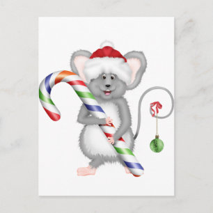Cute Christmas Mouse with Santa Hat Holiday Postcard
