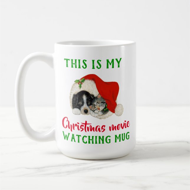 Cute Christmas Movie Watching Vintage Coffee Mug (Left)