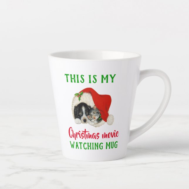 Cute Christmas Movie Watching Vintage Latte Mug (Right)