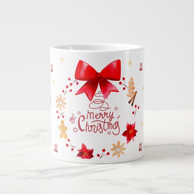 “Cute Christmas Mug with Red Bow Wreath" (Devant)