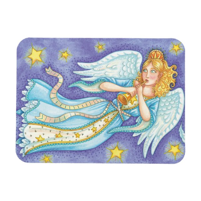 Cute Christmas, Musician Angel Playing Her Horn Magnet (Horizontal)